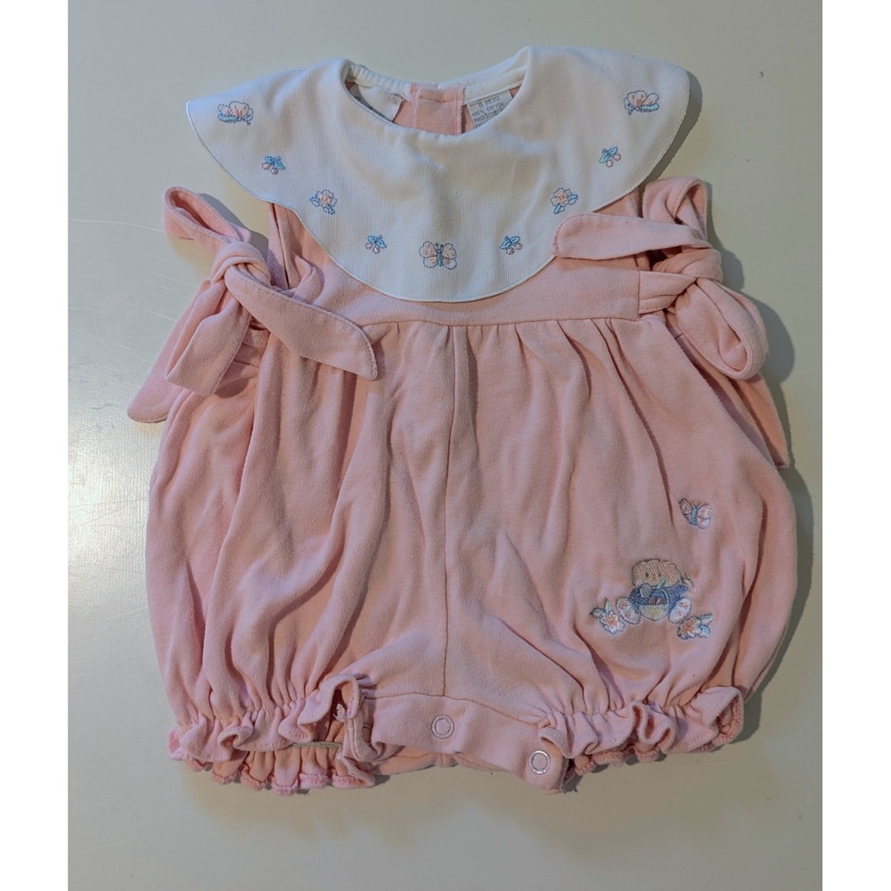 Vintage Carters Baby Girl Pink Bubble Romper 6M Embroidered Bear Cottagecore